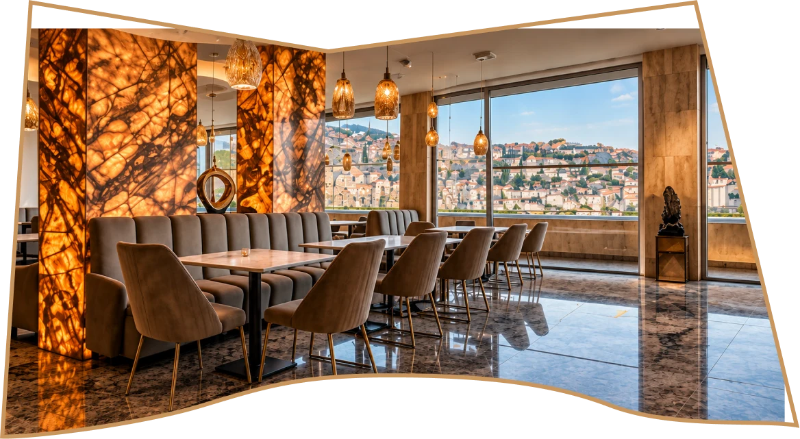 Интериорът на Bella Vista с панорамни прозорци
